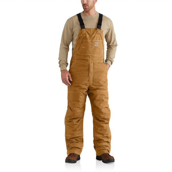 Carhartt FR Quilt Lined Quick Duck Bib Overall in Carhartt Brown